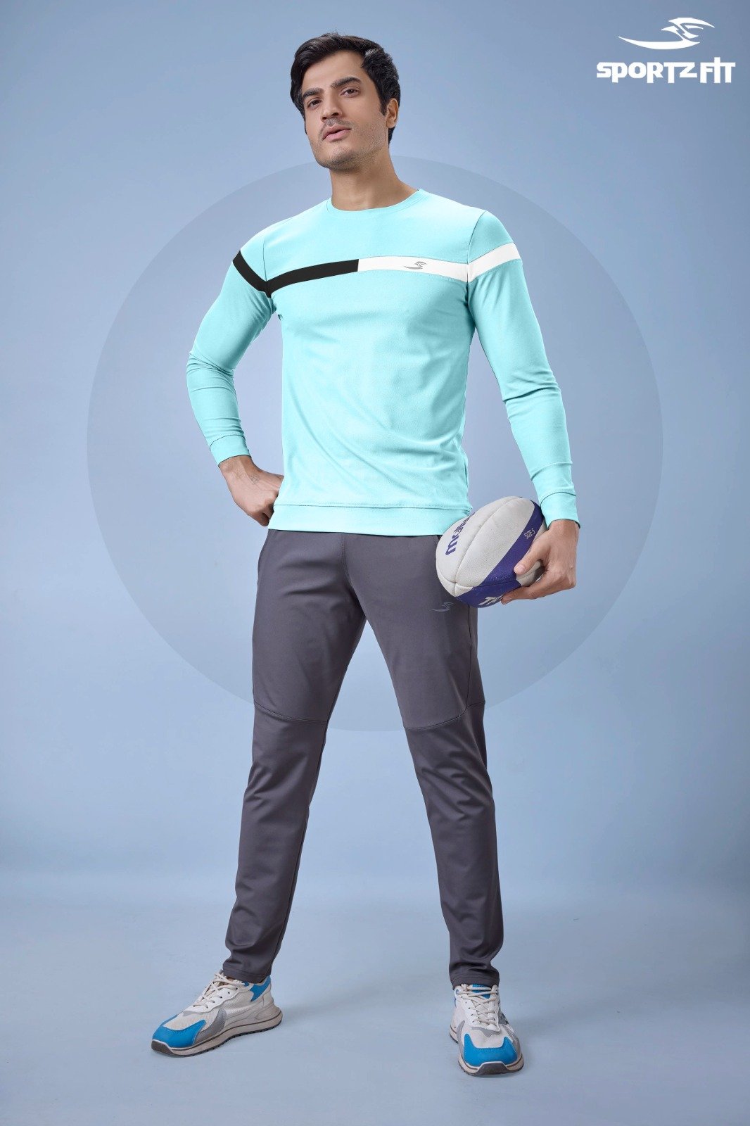 Men Round Neck Full Sleeve T-Shirt - Sky Blue | L | SBT68